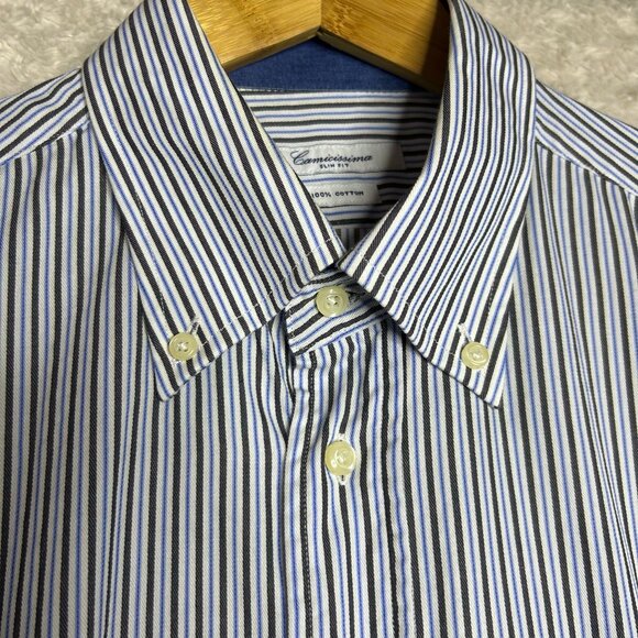 Camicissima Long Sleeve Striped Button Down Shirt Men's Size 44/17.5 Extra Large - Picture 8 of 8